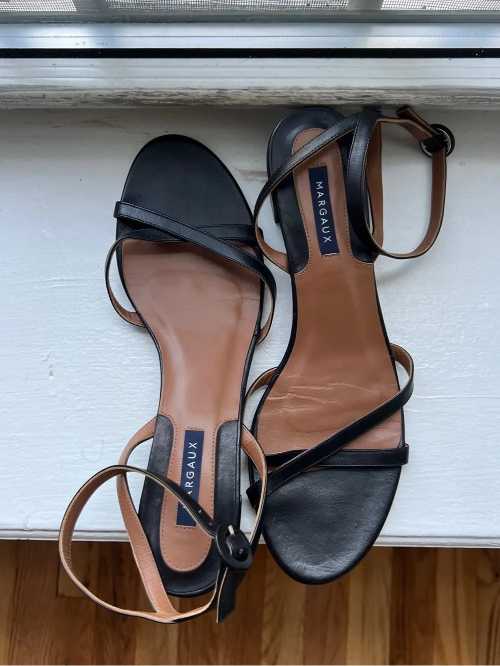 Margaux - One of a Kind -  Black Leather Strappy Block Heel Sandals